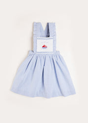Nautical Striped Boat Embroidered Skirt with Braces in Blue (18mths-4yrs) Skirts from Pepa London US