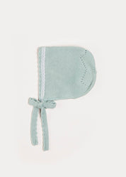 Lace Detail Knitted Bonnet in Green (1-12mths) Knitted Accessories from Pepa London US