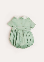 Peter Pan Collar Hand Smocked Short Sleeve Romper in Green (3mths-2yrs) Rompers from Pepa London US