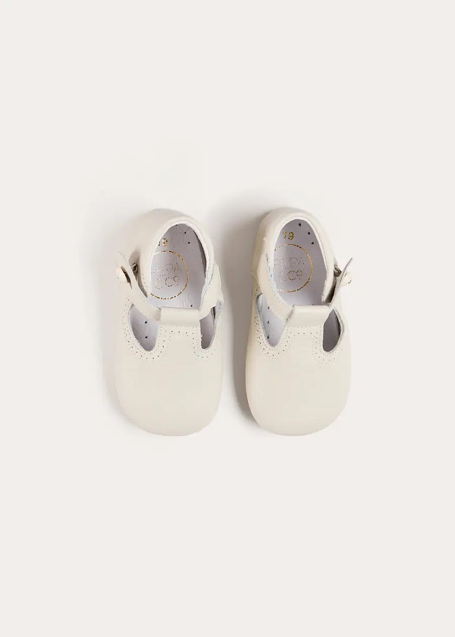 T-Bar Leather Pram Shoes in Ivory (17-20EU) Shoes from Pepa London US