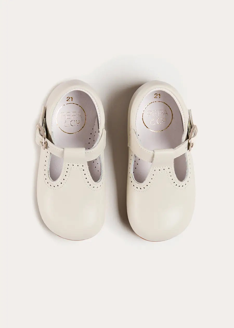 T-Bar Leather Baby Shoes in Ivory (20-24EU) Shoes from Pepa London US