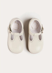 T-Bar Leather Baby Shoes in Ivory (20-24EU) Shoes from Pepa London US