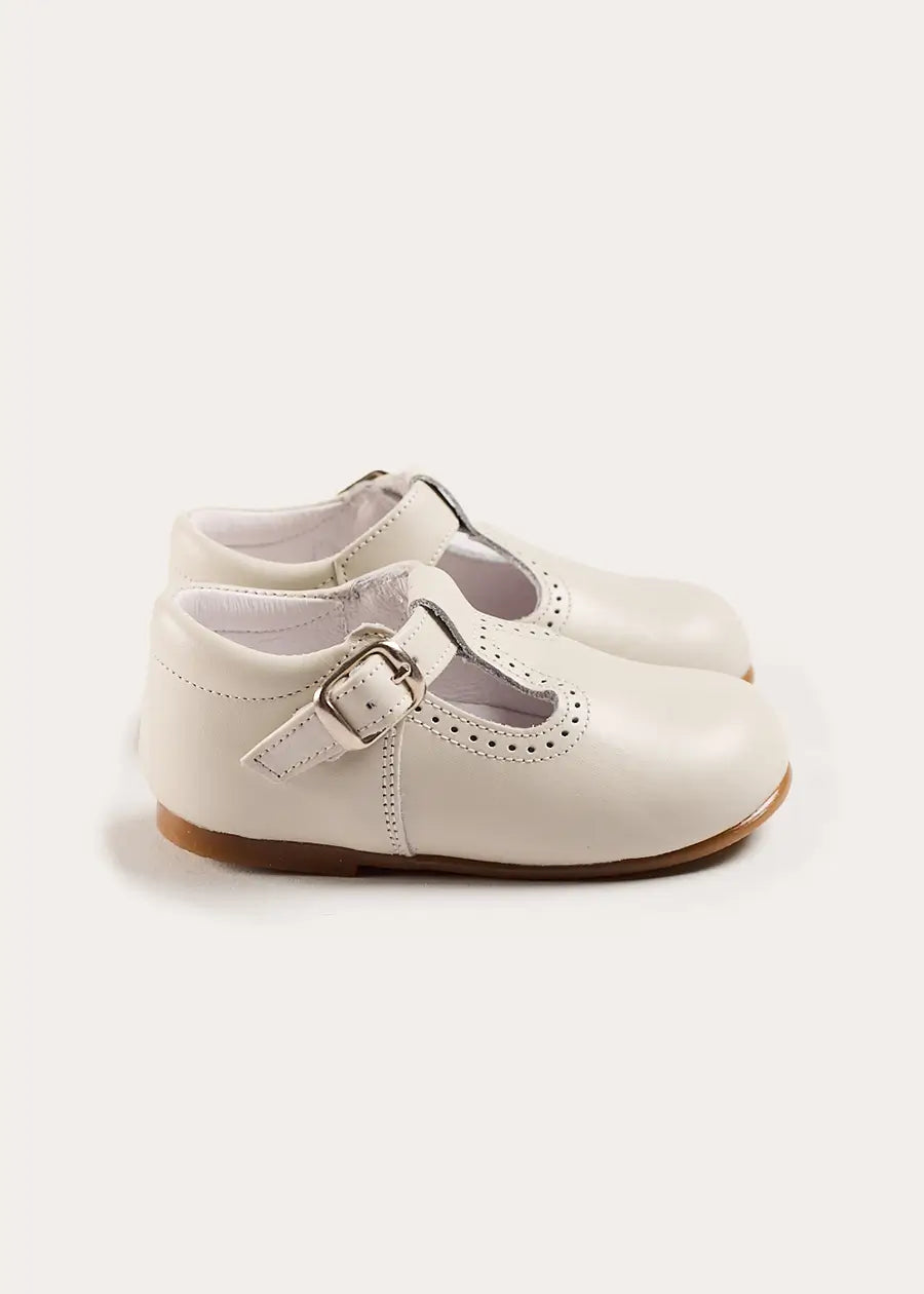 T-Bar Leather Baby Shoes in Ivory (20-24EU) Shoes from Pepa London US