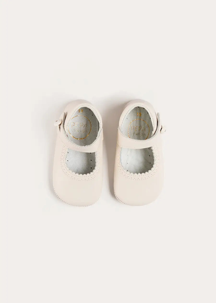 Leather Mary Jane Pram Shoes in Ivory (17-20EU) Shoes from Pepa London US