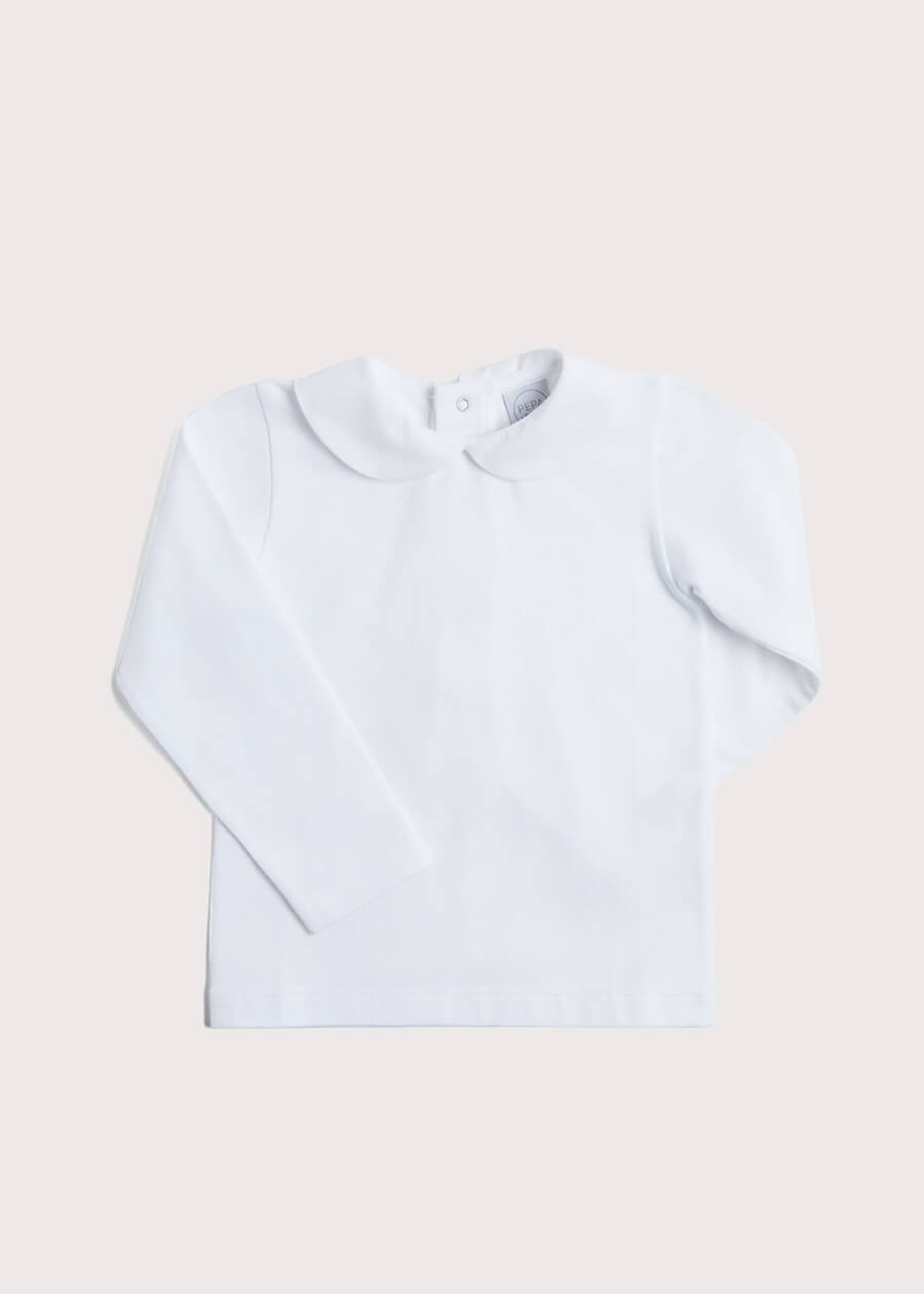 Peter Pan Collar Long Sleeve Top in White (2-5yrs) Tops & Bodysuits from Pepa London US