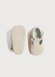 Suede T-Bar Pram Shoes in Beige (17-20EU) Shoes from Pepa London US