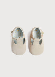 Suede T-Bar Pram Shoes in Beige (17-20EU) Shoes from Pepa London US
