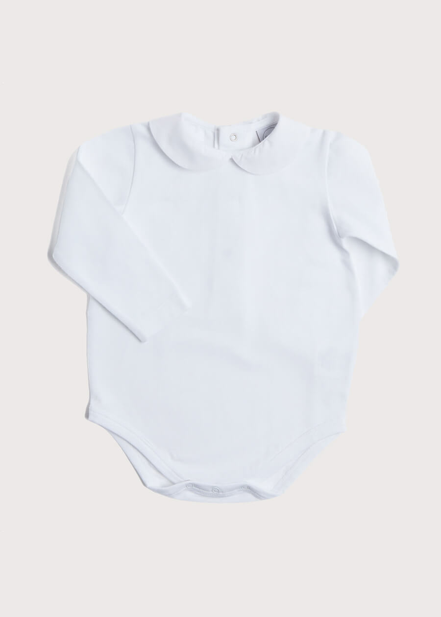 Peter Pan Collar Bodysuit in White (0mths-3yrs) Tops & Bodysuits from Pepa London US