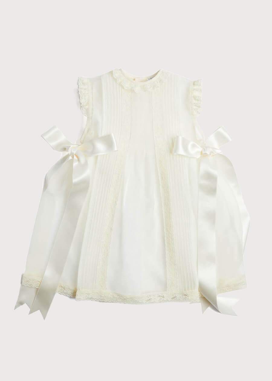 Lace Trim Fine Pleated Dress in Ivory (3mths-5yrs) Dresses from Pepa London US