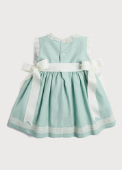 Lace Trim Ivory Bow Dress in Teal (6mths-5yrs) dresses from Pepa London US