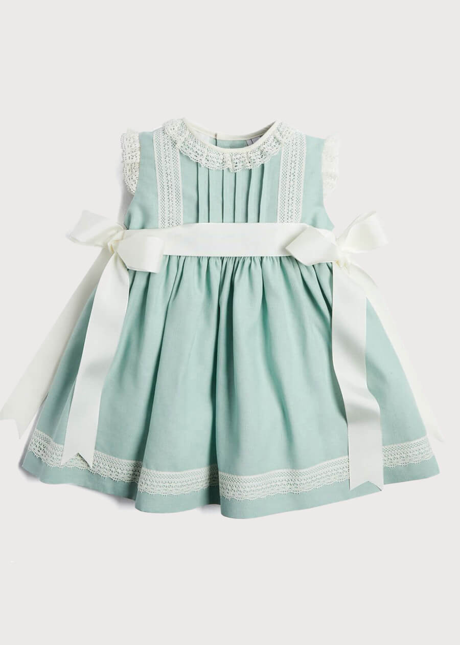 Lace Trim Ivory Bow Dress in Teal (6mths-5yrs) dresses from Pepa London US