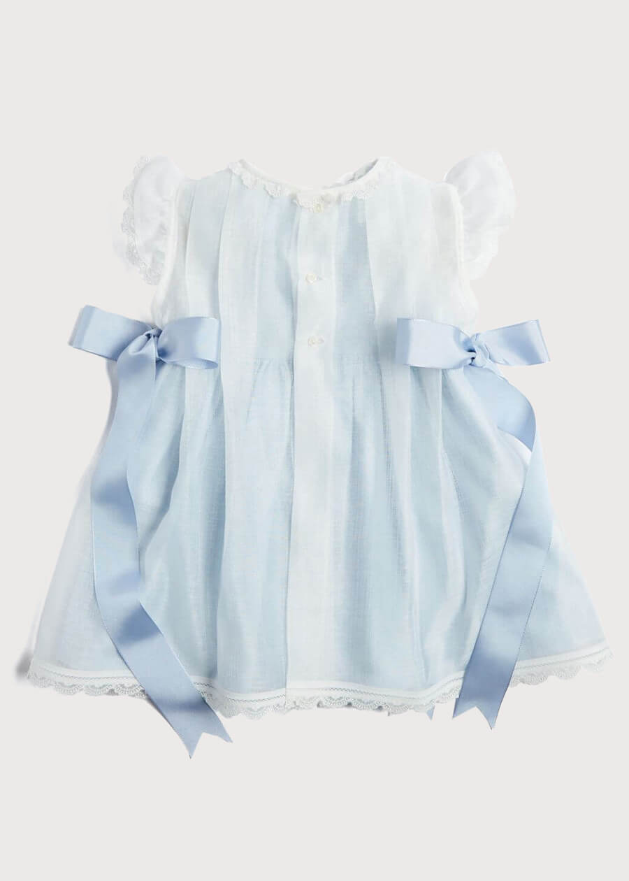 Lace Trim Satin Bow Dress in Pale Blue (6mths-5yrs) Dresses from Pepa London US