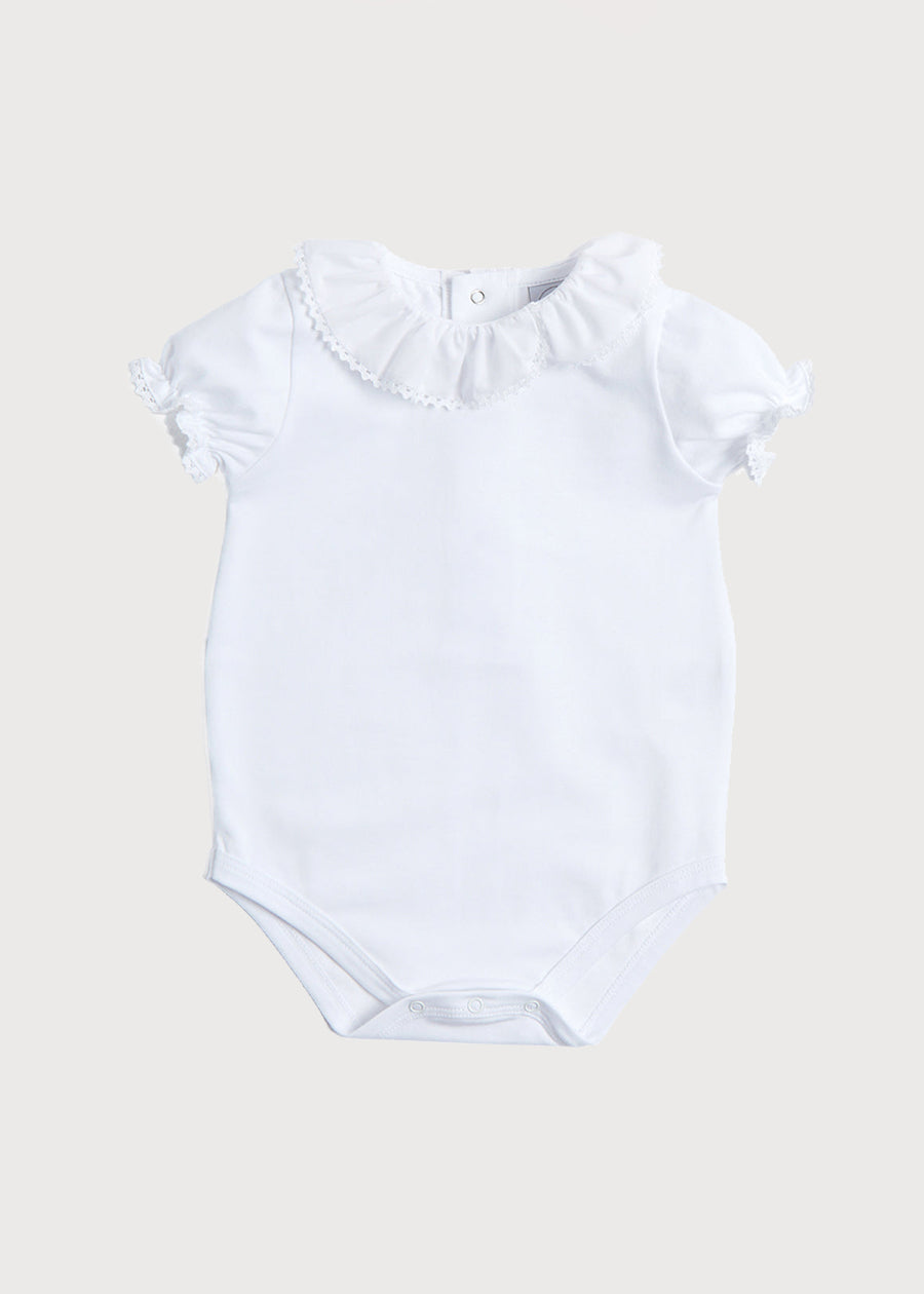 Piculina Trim Cotton Bodysuit in White (1mths-3yrs) Tops & Bodysuits from Pepa London US