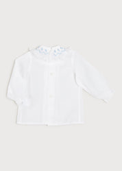 Hand Smocked Collar Long Sleeve Blouse in White (0-12mths) Blouses from Pepa London US