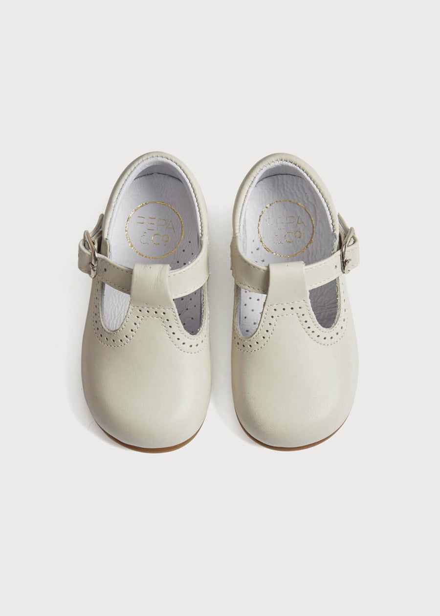 T-Bar Leather Baby Shoes in Ivory (20-24EU) Shoes from Pepa London US