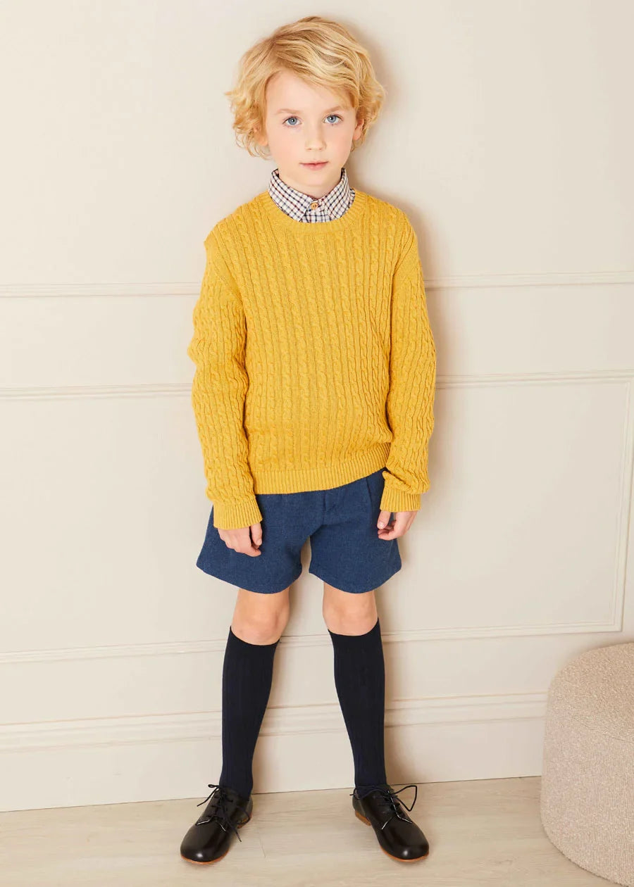 Cable Knit Crew Neck Jumper in Mustard (2-10yrs) Knitwear from Pepa London US