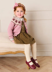Classic Fair Isle Cardigan With Rib Details in Pink (12mths-10yrs) Knitwear from Pepa London US