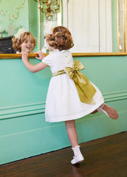 Flower Girl Ivory Dress with Green Silk Sash (6mths-10yrs) Dresses from Pepa London US