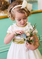 Flower Girl Ivory Dress with Green Silk Sash (6mths-10yrs) Dresses from Pepa London US