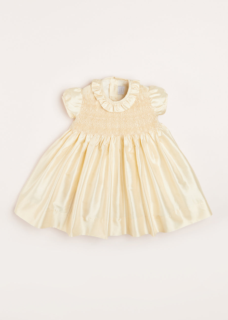 Girls Silk Hand Smocked Celebration Dress in Champagne (6mths-10yrs) Dresses from Pepa London US