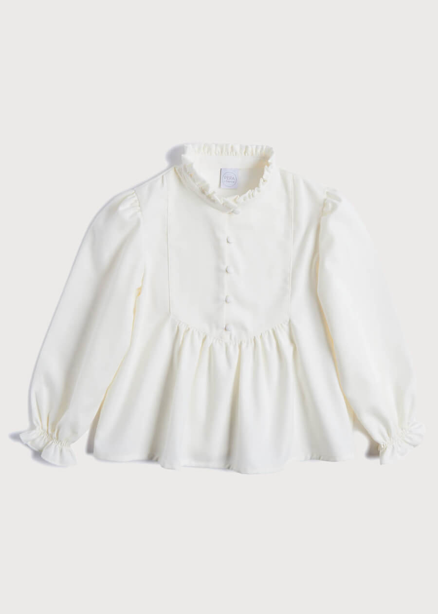 Mao Collar Romantic Blouse in White (18mths-10yrs) Blouses from Pepa London US