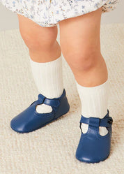 Leather T-Bar Pram Shoes in Classic Blue (17-20EU) Shoes from Pepa London US
