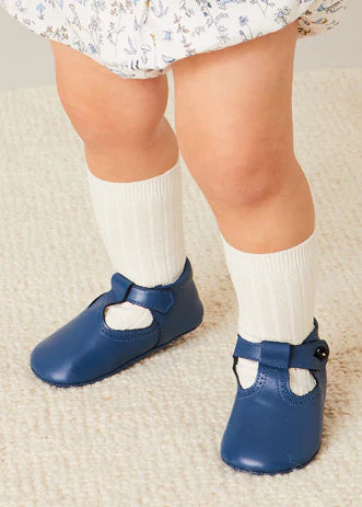 Leather T-Bar Pram Shoes in Classic Blue (17-20EU) Shoes from Pepa London US