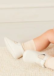 T-Bar Leather Pram Shoes in Ivory (17-20EU) Shoes from Pepa London US