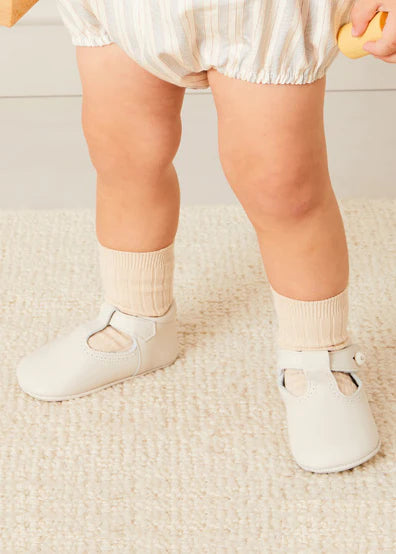 T-Bar Leather Pram Shoes in Ivory (17-20EU) Shoes from Pepa London US