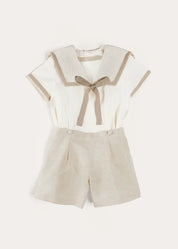 Waterford Stripe Mariner Collar Short Sleeve Two Piece Set in Beige (12mths-6yrs) TWO PIECE SETS from Pepa London US