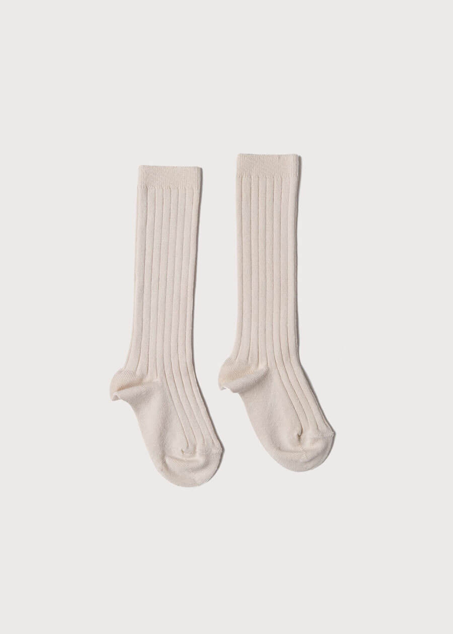 Beige Ribbed Knee-High Socks (3mths-10yrs) Socks from Pepa London US