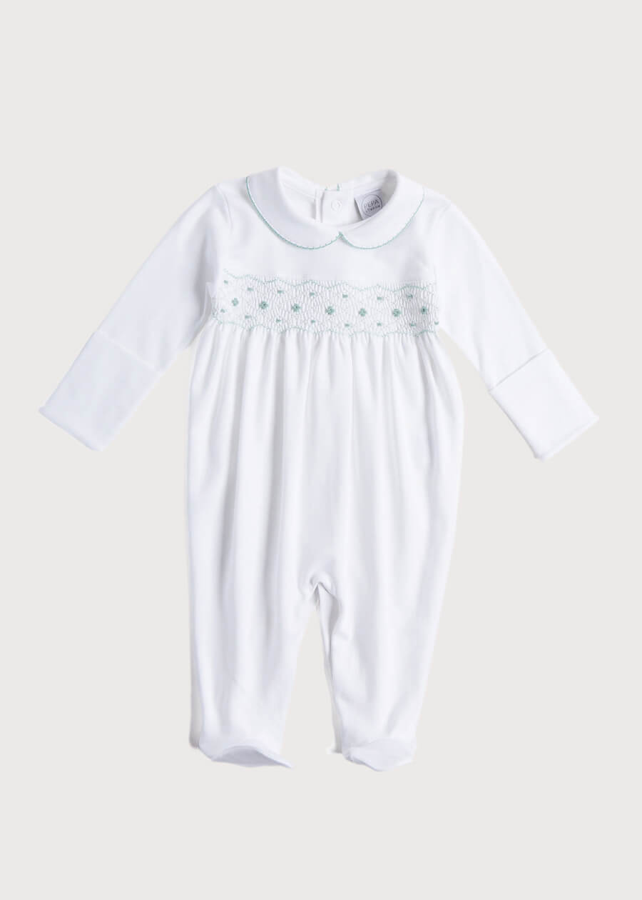Green Hand Smocked Cotton All-in-One (0-18mths) Nightwear from Pepa London US
