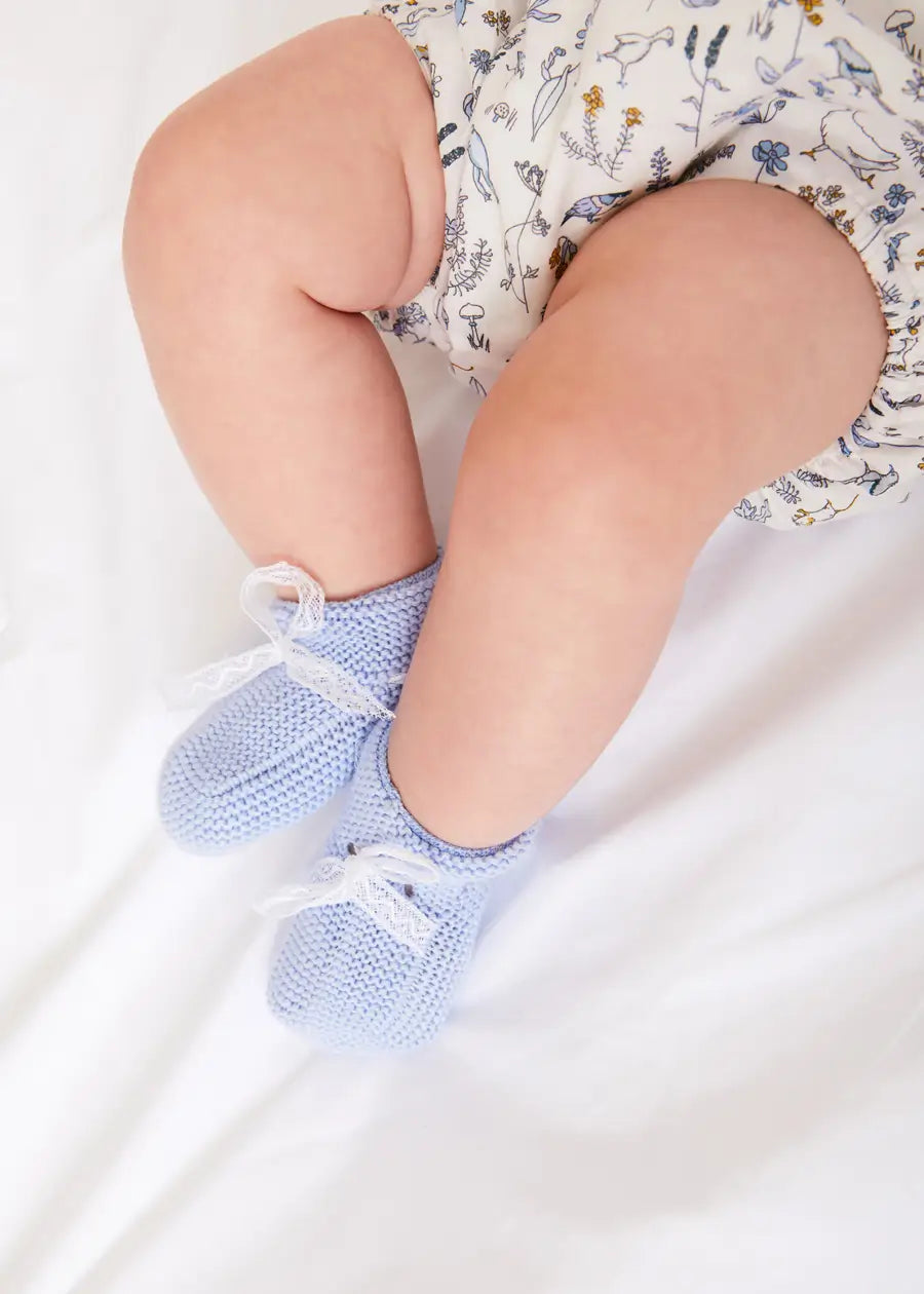 Lace Detail Knitted Booties in Blue Shoes from Pepa London US