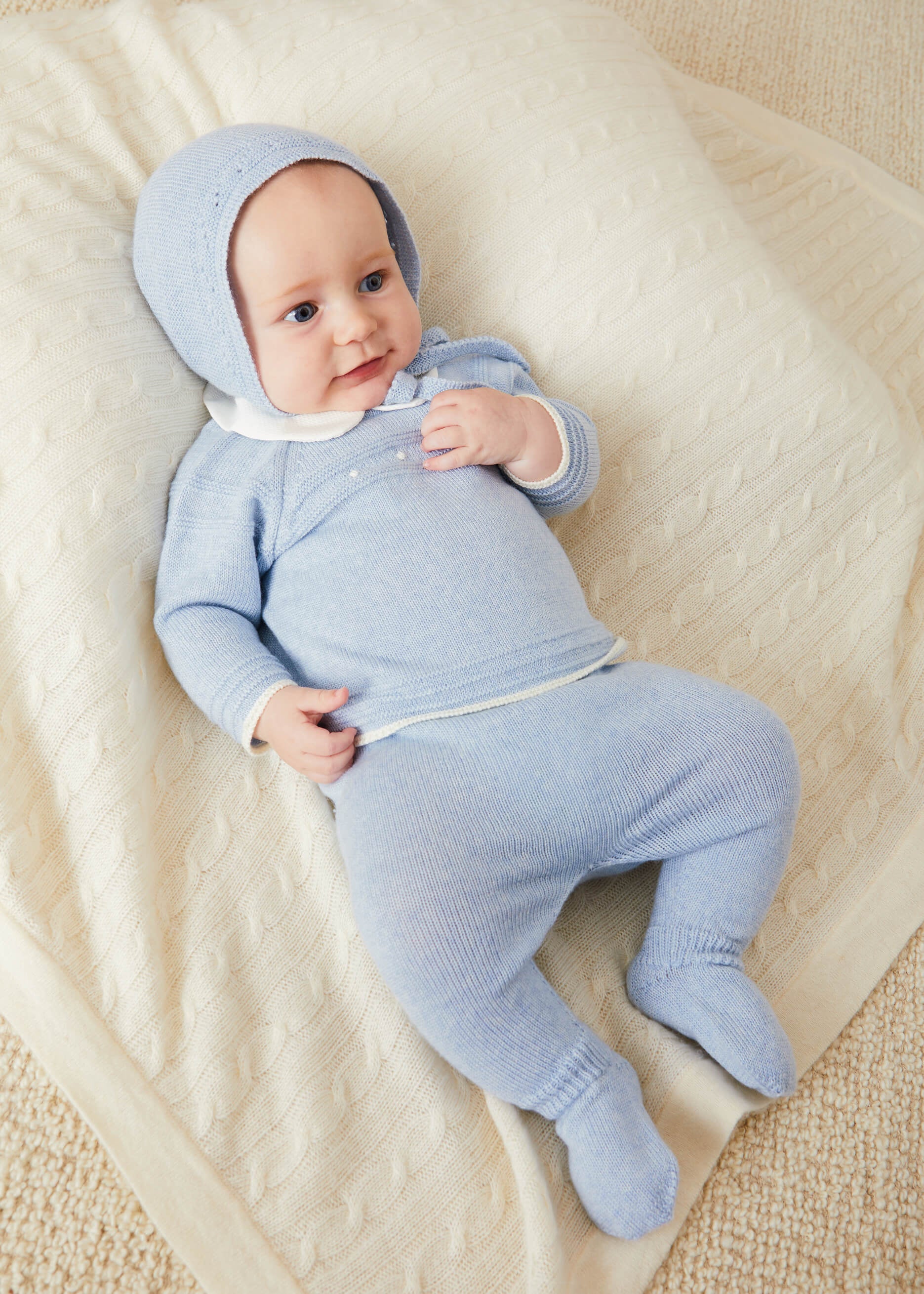 Dot Detail Knitted Set in Baby Blue (1-6mths) KNITTED SETS from Pepa London