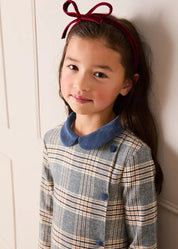 Walcott Check Long Sleeve Velvet Collar Dress in Navy (18mths-12yrs) Dresses from Pepa London US