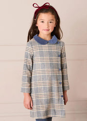 Walcott Check Long Sleeve Velvet Collar Dress in Navy (18mths-12yrs) Dresses from Pepa London US