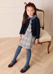 Walcott Check Long Sleeve Velvet Collar Dress in Navy (18mths-12yrs) Dresses from Pepa London US