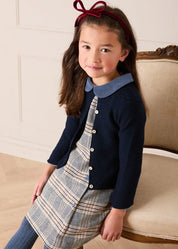 Walcott Check Long Sleeve Velvet Collar Dress in Navy (18mths-12yrs) Dresses from Pepa London US