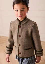 Austrian Single Breasted Contrast Trim Jacket in Brown (18mths-10yrs) Coats from Pepa London US