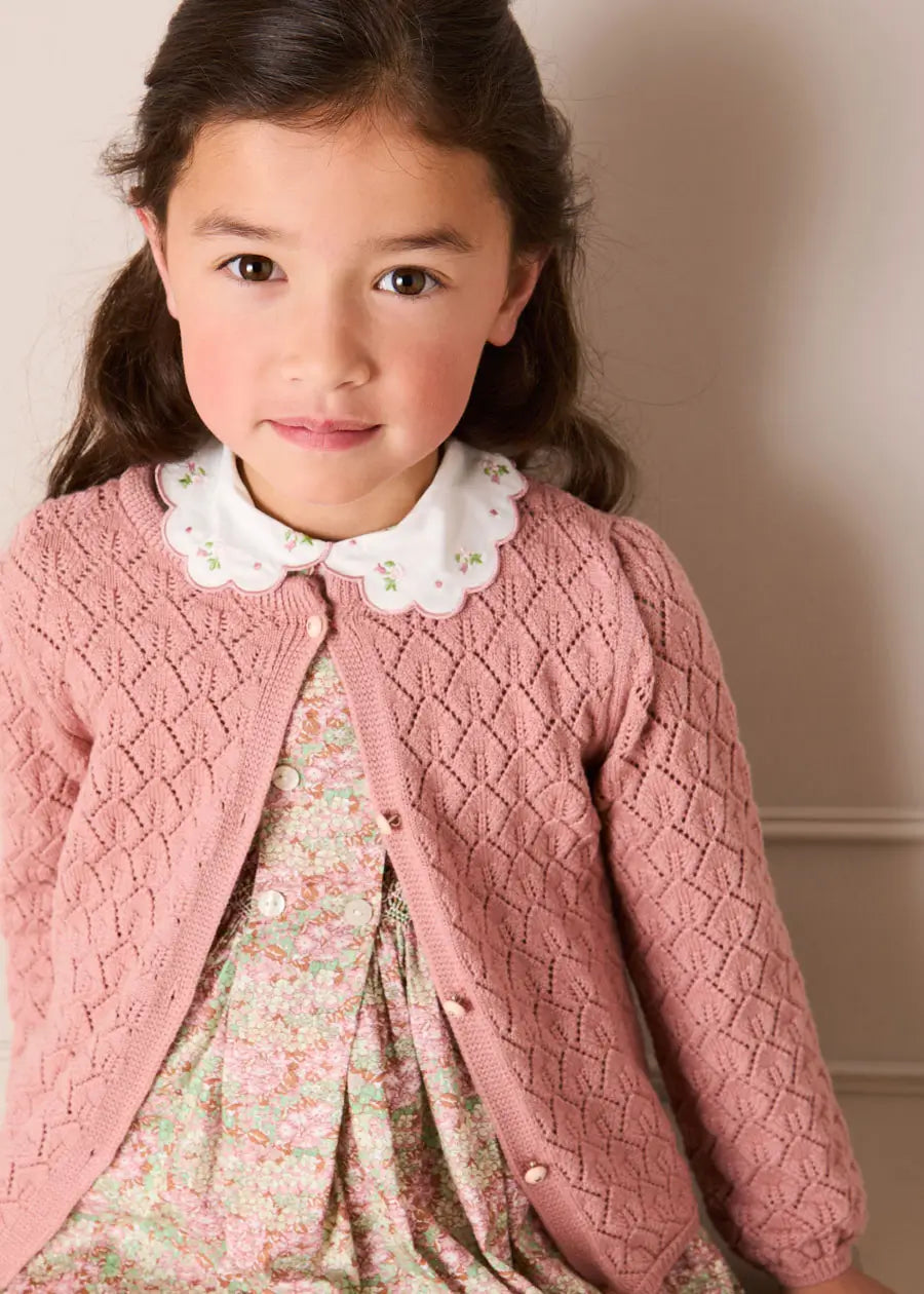 Leaf Openwork Cardigan in Pink (2-10yrs) Knitwear from Pepa London US