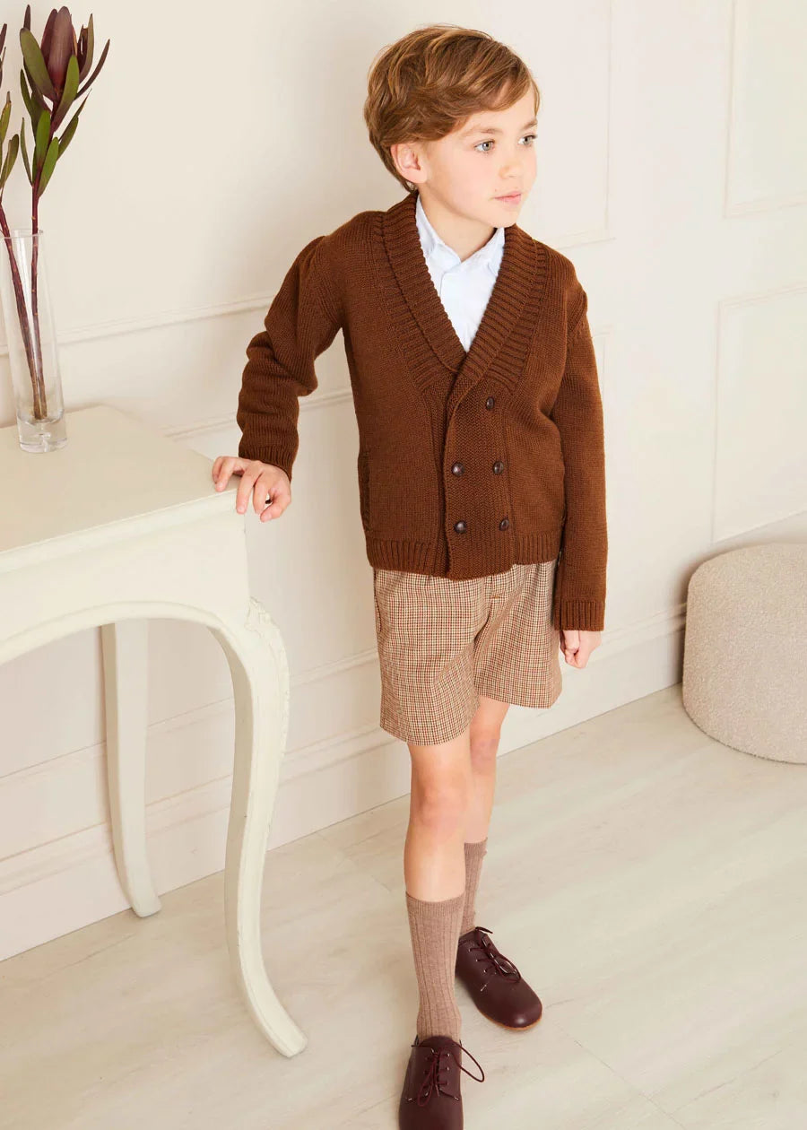 Shawl Neck Cardigan in Caramel (2-10yrs) Knitwear from Pepa London US