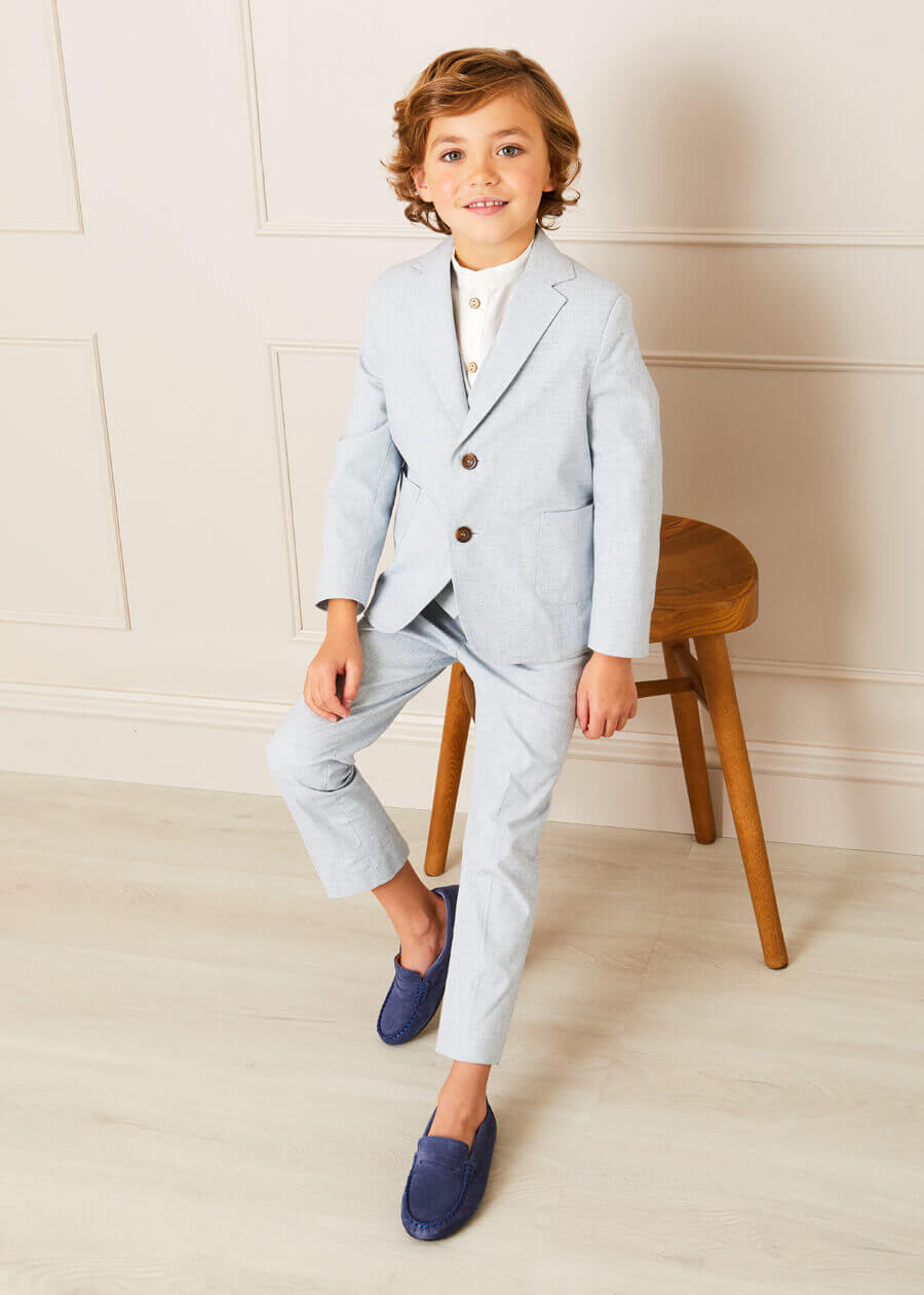 Plain Light Linen Suit Trousers in Blue (4-10yrs) Trousers from Pepa London US