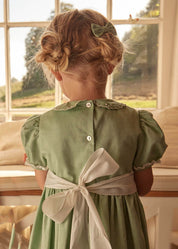 Hand Smocked Peter Pan Collar Short Sleeve Dress in Green (12mths-10yrs) Dresses from Pepa London US