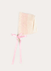 Off White and Pink Hand Smocked Baby Bonnet BONNETS from Pepa London US