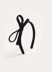 Velvet Thin Bow Hairband in Black Hair Accessories from Pepa London US