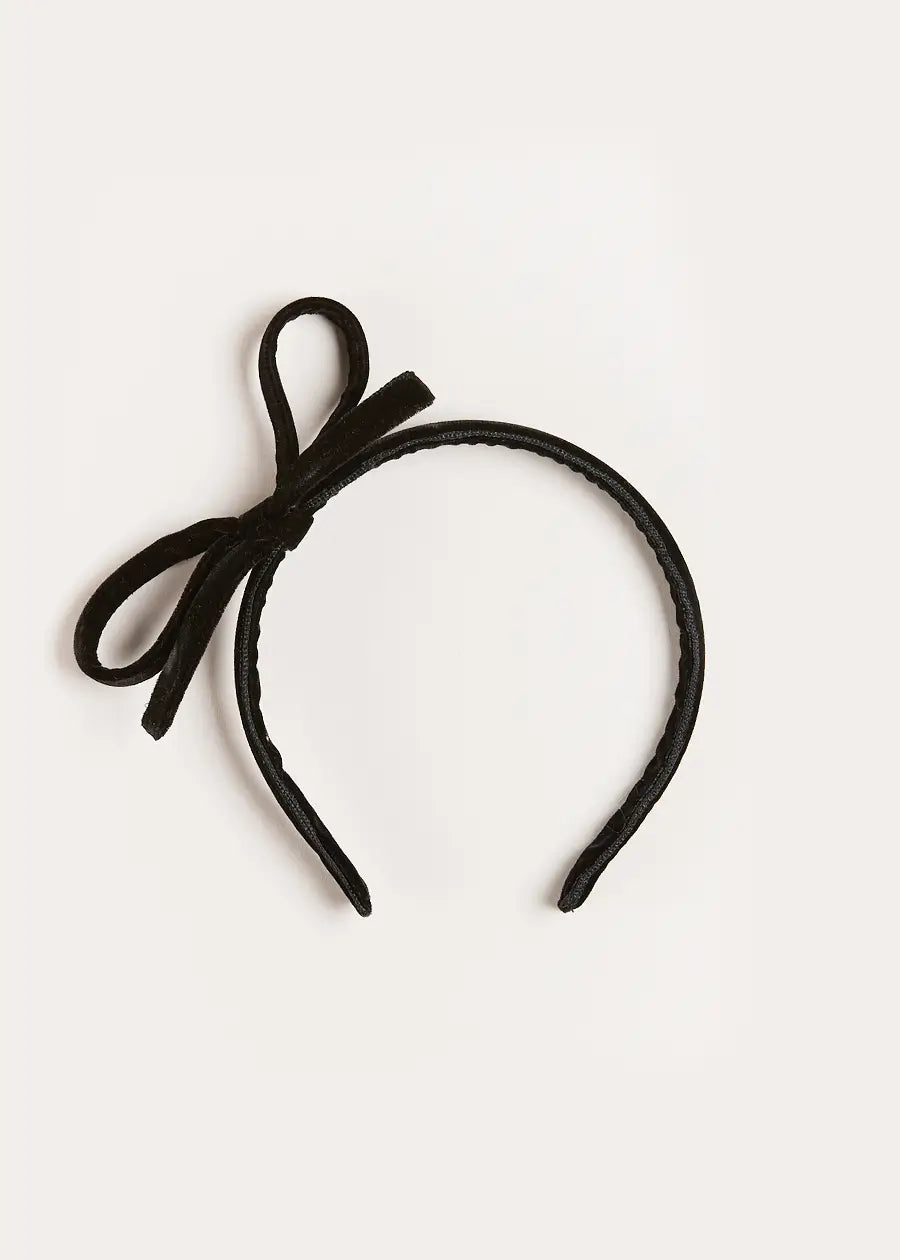 Velvet Thin Bow Hairband in Black Hair Accessories from Pepa London US