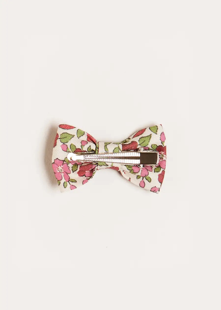 Daphne Floral Small Bow Clip in Raspberry Hair Accessories from Pepa London US