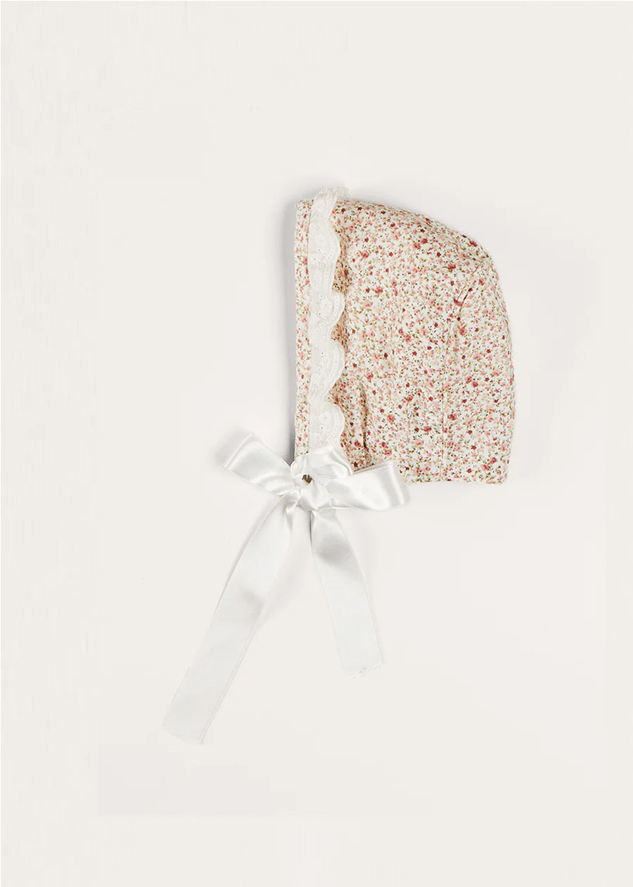 Ophelia Floral Lace Trim Bonnet in Pink (S-M) Knitted Acc from Pepa London US