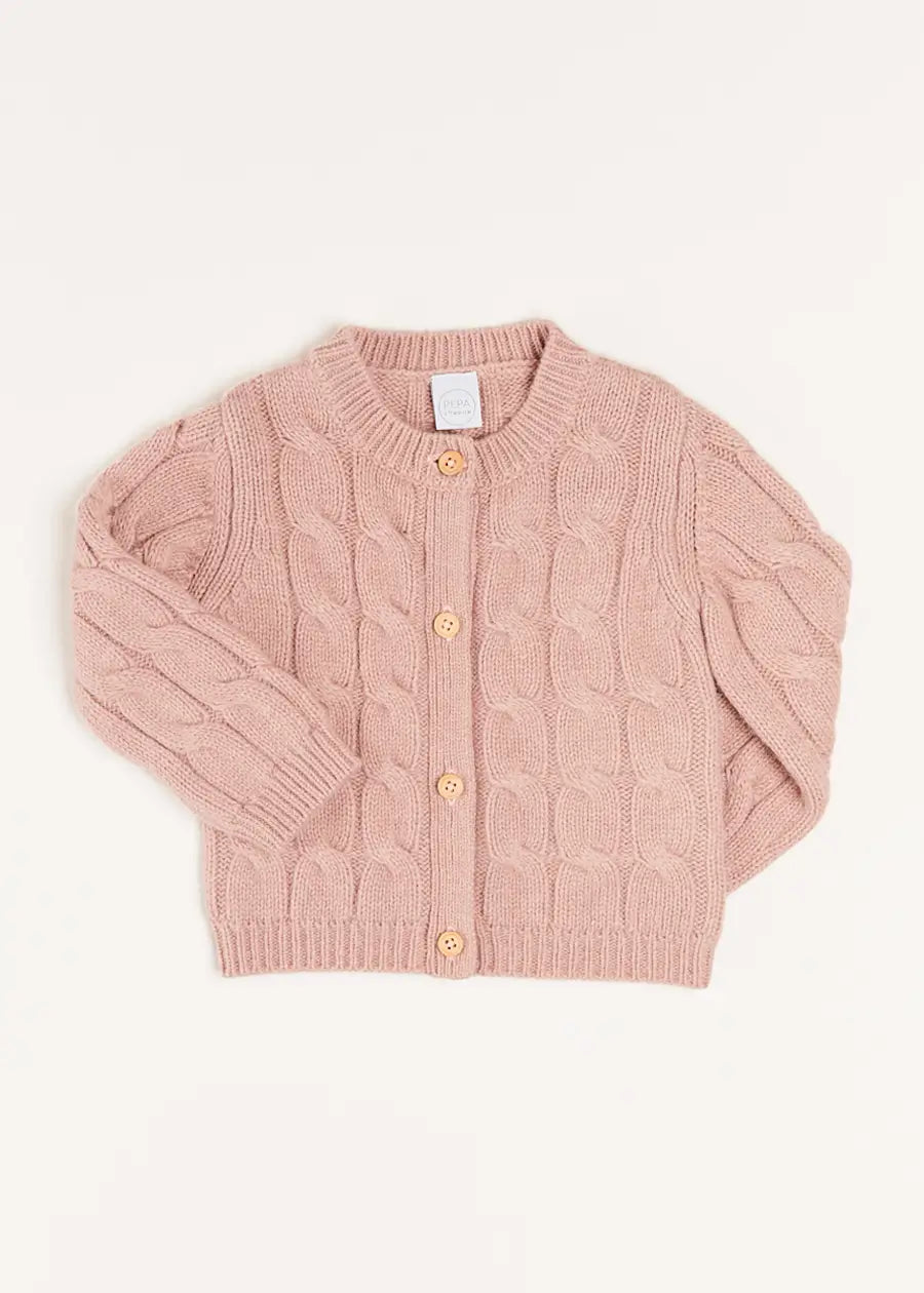 Chunky Cable Detail Cardigan in Pink (6mths-10yrs) Knitwear from Pepa London