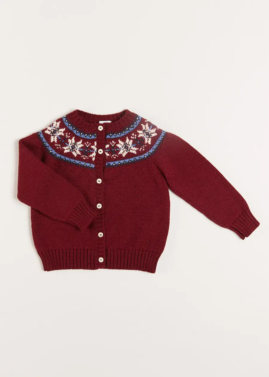 Fair Isle Cardigan in Burgundy (12mths-10yrs) Knitwear from Pepa London